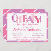 オベビーピンクモダンお洒落ベビーシャワー 招待状 (正面/裏面)