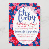 オベビーピンクレッドスウィートアーツベビーシャワーブルー 招待状 (正面/裏面)