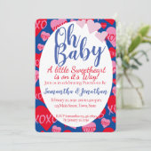 オベビーピンクレッドスウィートアーツベビーシャワーブルー 招待状 (スタンド正面)