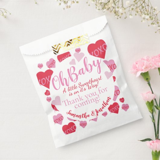 オベビーピンクレッドスウィートアーツベビーシャワーホワイト フェイバーバッグ (封をした状態)