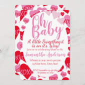 オベビーピンクレッドスウィートアーツベビーシャワーホワイト 招待状 (正面/裏面)