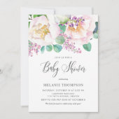 オベビーピンク牡丹とユーカリ赤ちゃんシャワー 招待状 (正面)