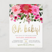 オベビーピンク赤面フローラベビーシャワー インビテーションポストカード (正面)