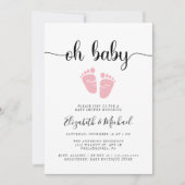 オベビーピンク足ベビーガールカップルシャワー 招待状 (正面)