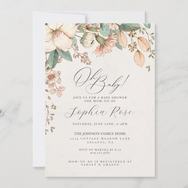 オベビーピンク野花フローラ女の子の赤ちゃんシャワー (正面)