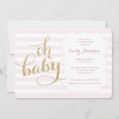 オベビーピンク金ゴールドグリッターベビーシャワー招待状 招待状 (正面)
