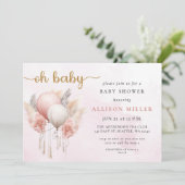 オベビーピンク金ゴールドパンパスボホガールベビーシャワー 招待状 (スタンド正面)