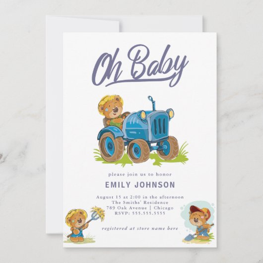 オベビーファームトラクター赤ちゃんシャワー招待状 招待状 (正面)