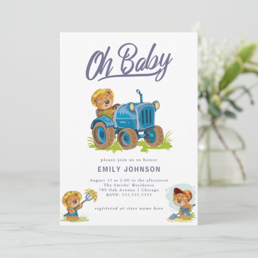 オベビーファームトラクター赤ちゃんシャワー招待状 招待状 (スタンド正面)