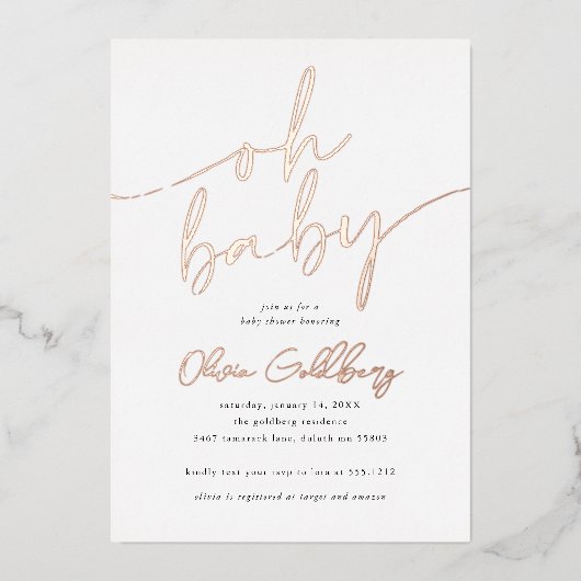 オベビーフォイル赤ちゃんシャワー招待状 箔招待状 (正面)