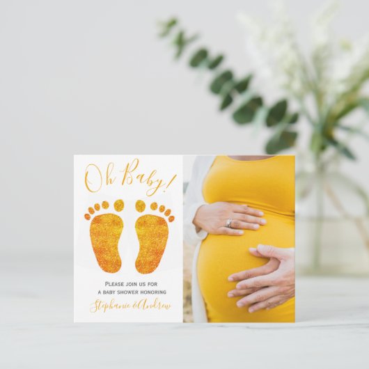 オベビーフォトカップル赤ちゃんシャワー インビテーションポストカード (スタンド正面)