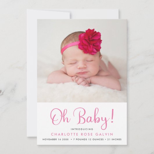 オベビーフォトコラージュシンプルピンクガール誕生 案内状 (正面)