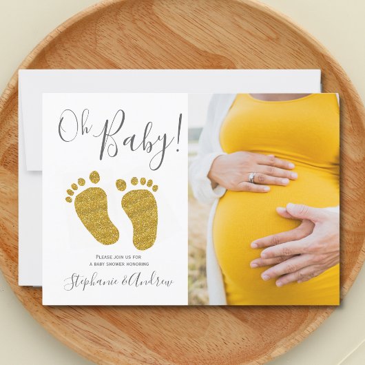 オベビーフォト金ゴールドグリッターベビーシャワー招待状 招待状