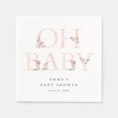 オベビーフローラタイポグラフィピンクベビーシャワー スタンダードカクテルナプキン (正面)