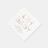 オベビーフローラタイポグラフィピンクベビーシャワー スタンダードカクテルナプキン (角)