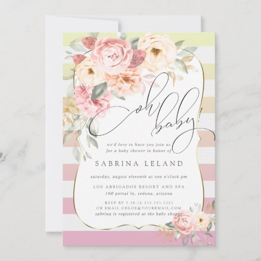 オベビーフローラピンクイエローグラデーションストライプ 招待状 (正面)