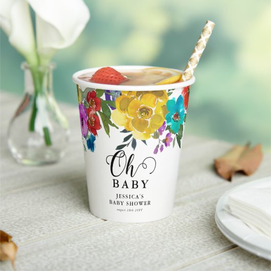 オベビーブライト&はっきりした花模様ベビーシャワー 紙コップ (インサイチュ)