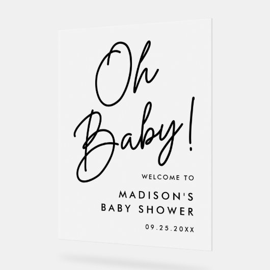 オベビーブラックスクリプトベビーシャワーウェルカムフロステッド アクリルサイン (傾斜)