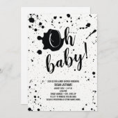 オベビーブラック+ホワイト（ばちゃばちゃ）跳ねるニュートラル赤ちゃんシャワー 招待状 (正面/裏面)