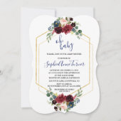 オベビーブルゴーニュフローラ金ゴールド六角ベビーシャワー 招待状 (正面)