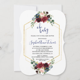 オベビーブルゴーニュフローラ金ゴールド六角ベビーシャワー 招待状