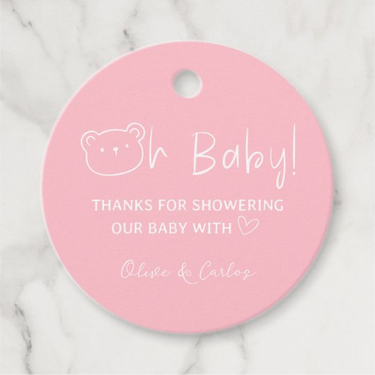 オベビーベアとハートありがとう赤ちゃんシャワー フェイバータグ (正面)