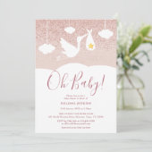オベビーベビーシャワーストークバラ金ゴールドグリッター 招待状 (スタンド正面)