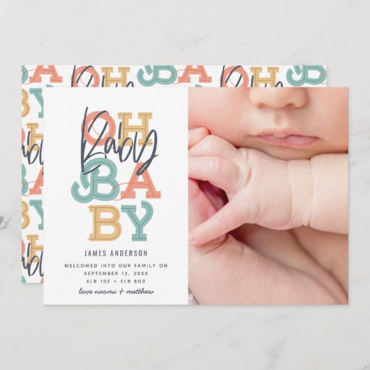 オベビーベビーモダン写真誕生のお知らせ (正面/裏面)