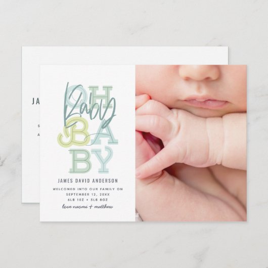 オベビーベビーモダン写真誕生のお知らせ ポストカード (正面/裏面)