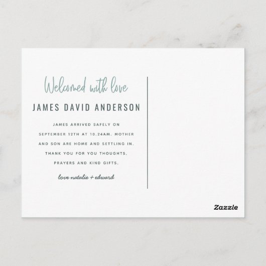 オベビーベビーモダン写真誕生のお知らせ ポストカード (裏面)