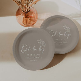 オベビーベージュ男女兼用ベビモダンーシャワー ペーパープレート