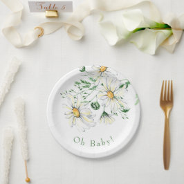 オベビーホワイトデイジーシャワー ペーパープレート