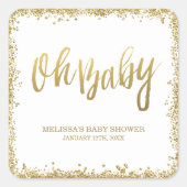 オベビーホワイト金ゴールドフェイクグリッターベビーシャワー スクエアシール (正面)
