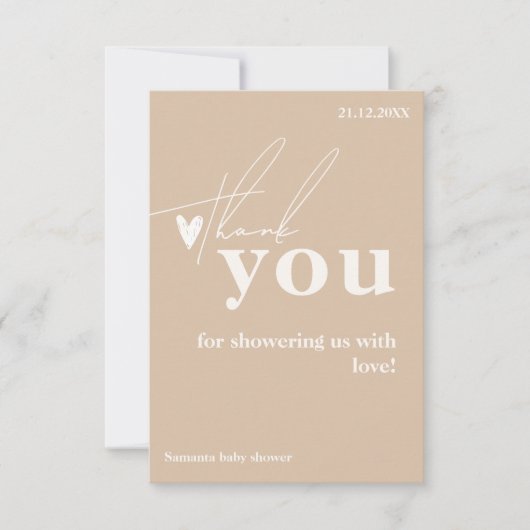オベビーボホシンプルハートベビーシャワー サンキューカード (正面)
