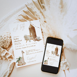 オベビーボホモダン男女兼用ベイビーシャワー 招待状