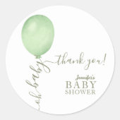 オベビーミニマリストセージグリーンバルーンベビーシャワー ラウンドシール (正面)