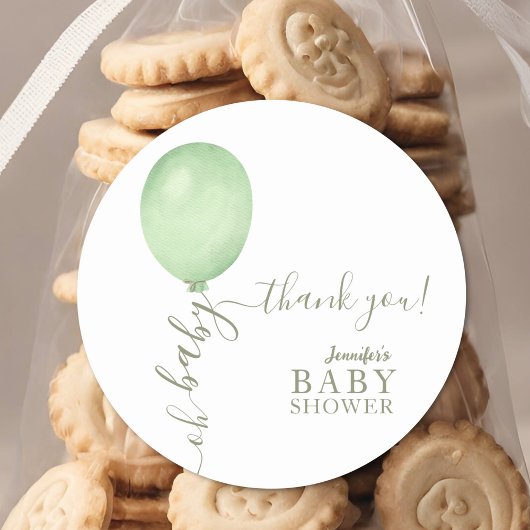 オベビーミニマリストセージグリーンバルーンベビーシャワー ラウンドシール
