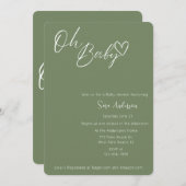 オベビーミニマリストセージグリーンベイビーシャワー 招待状 (正面/裏面)
