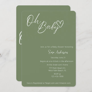 オベビーミニマリストセージグリーンベイビーシャワー 招待状