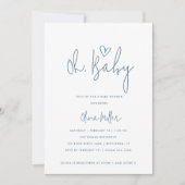 オベビーミニマリストダスティブルー&ホワイトベビーシャワー 招待状 (正面)