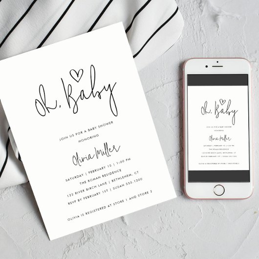 オベビーミニマル男女兼用主義ベビーシャワー 招待状