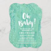 オベビーミントグリーンウォーター色ベビーシャワー 招待状 (正面/裏面)