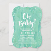 オベビーミントグリーンウォーター色ベビーシャワー 招待状 (正面)