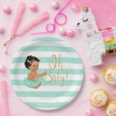 オベビーミントツゥバレリナストライプ金ゴールドグリッターP ペーパープレート (パーティー)