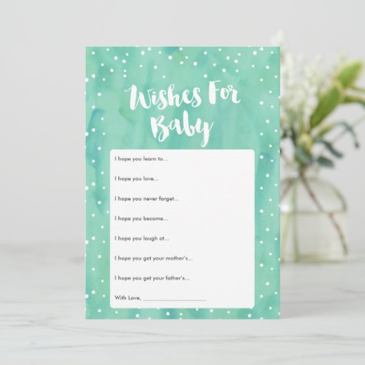 オベビーミント水の色ベビーシャワー希望カード 招待状 (スタンド正面)