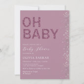 オベビーモダンかわいいパープルボホガール女の子の赤ちゃんシャワー 招待状 (正面)