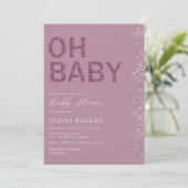 オベビーモダンかわいいパープルボホガール女の子の赤ちゃんシャワー 招待状 (スタンド正面)