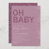 オベビーモダンかわいいパープルボホガール女の子の赤ちゃんシャワー 招待状 (正面/裏面)