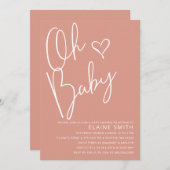 オベビーモダンかわいいピンクの女の子の赤ちゃんシャワー 招待状 (正面/裏面)