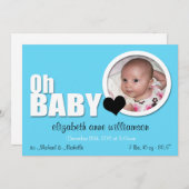 オベビーモダンアクアブルー写真誕生のお知らせ 案内状 (正面/裏面)